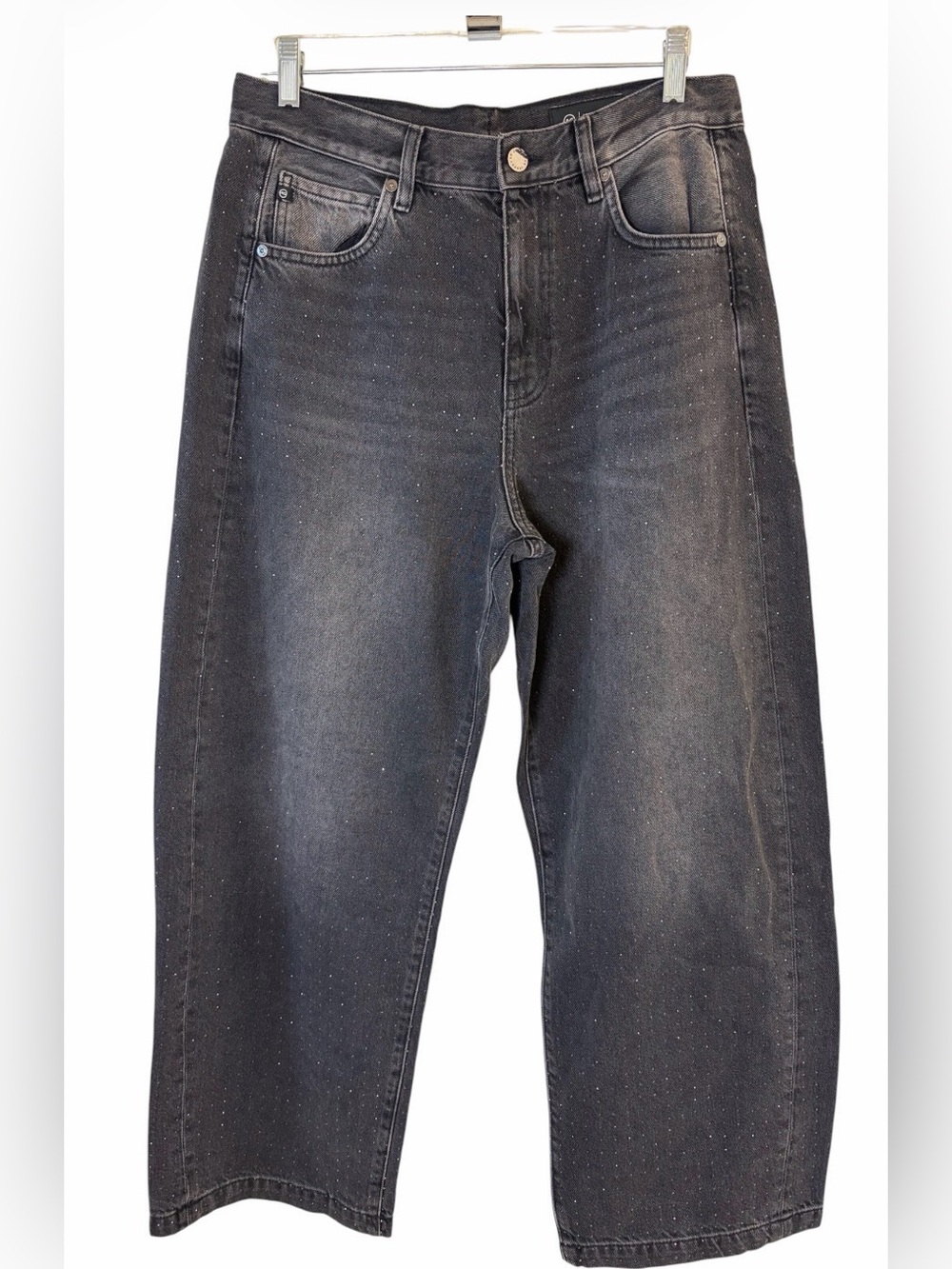 Women’s AG Hattie High-Rise Barrel embellished jean in Star Light Sz. 28 $206.50